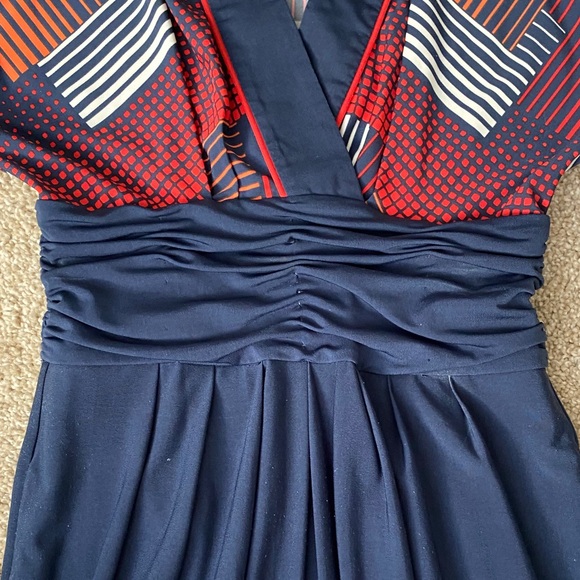 BCBGMaxAzria Navy Blue Pattern Midi Dress - Picture 3 of 8